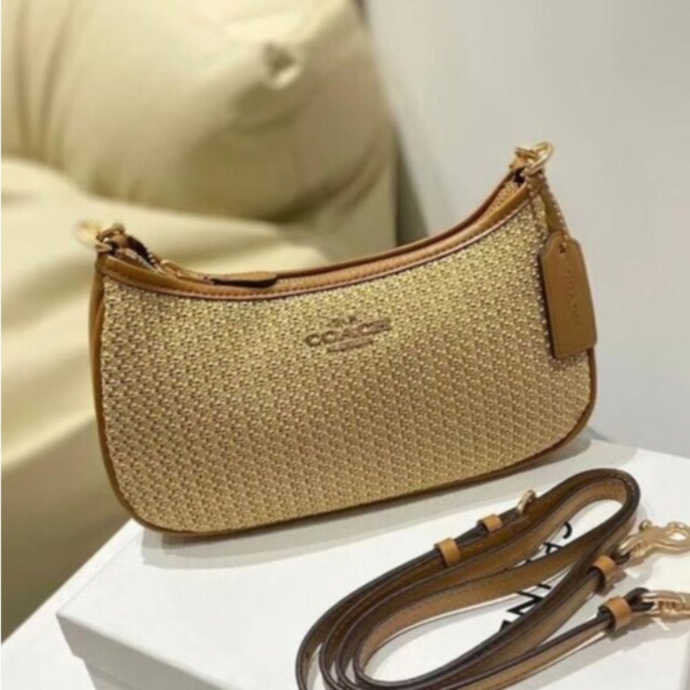 Coach Teri shoulder bag Straw Bag two way bag